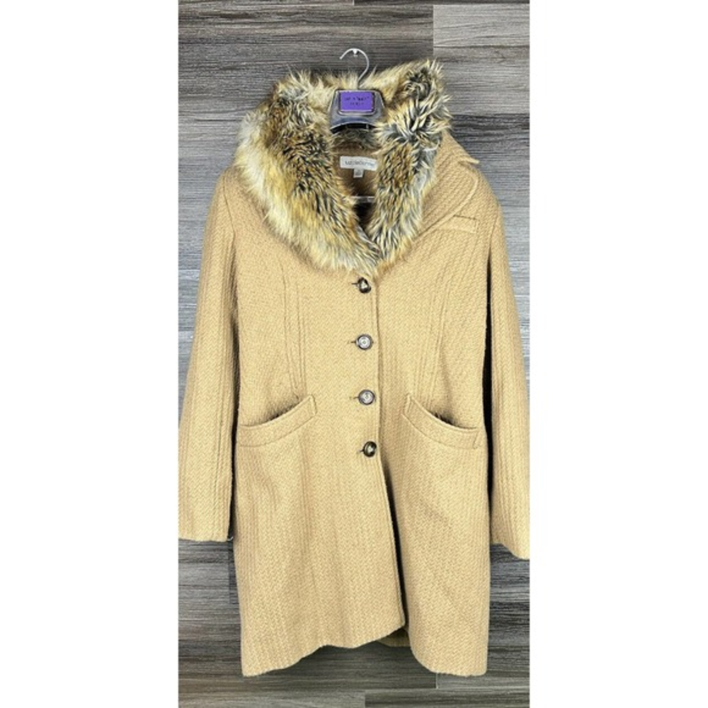 LIZ CLAIBORNE‎ Ladies Coat Wool Blend Faux Fur Collar Size Medium